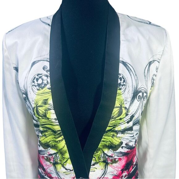 CarlOpik White Pink Green Snap Front Jacket Pop Art Flair  Sz 10 - Picture 3 of 9